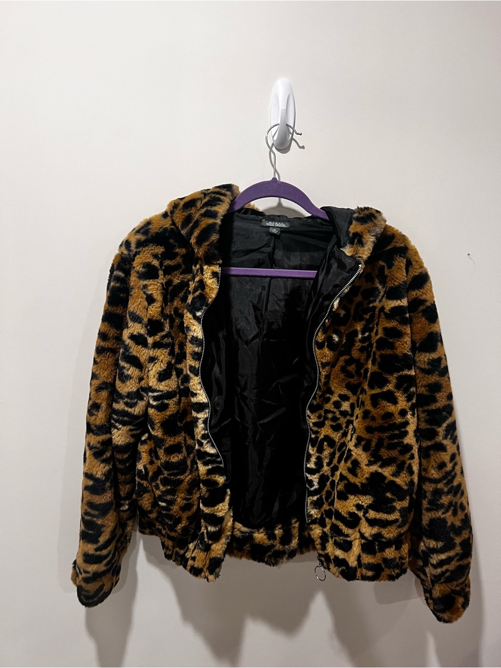 wild fable Leopard-Print Faux Fur Hooded Jacket Coat with Ears- Brown, Black